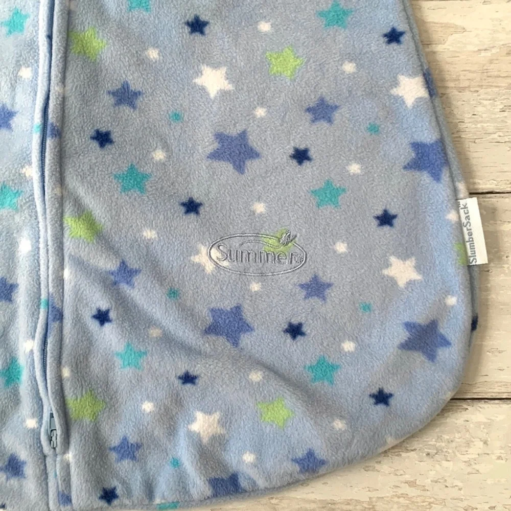 Baby Sleep Sack Fleece Blue Star Print Size Large 14-22lbs (6-18m) Double Zip